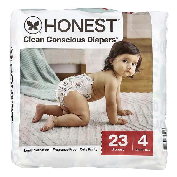 The Honest Company, Clean Conscious Diapers™, 사이즈 4, 22~37lbs, Barnard Babys, 기저귀 23개