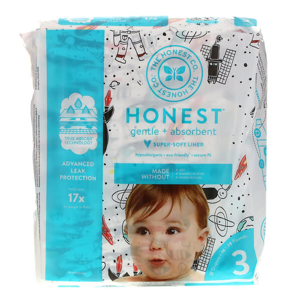 The Honest Company‏, Honest Diapers, Size 3, 16-28 Pounds, Space Travel, 27 Diapers