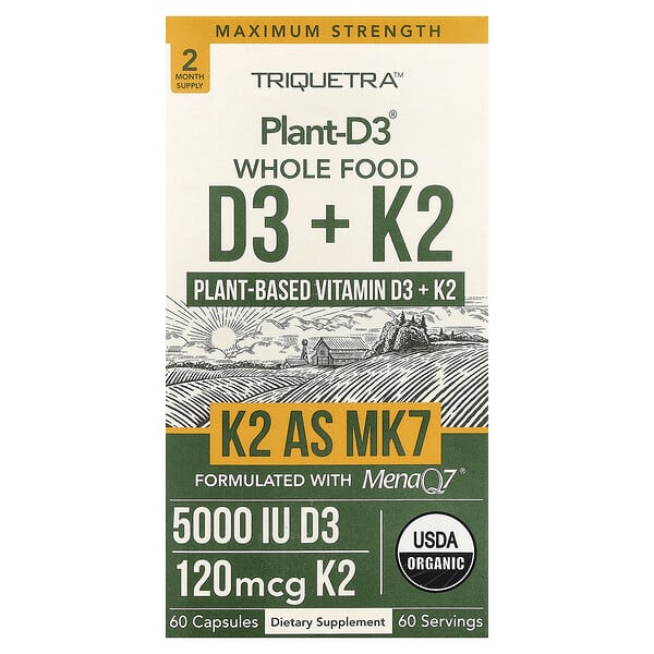 Triquetra Health, Plant-D3® Whole Food D3 + K2, 60 Capsules — product photo 1