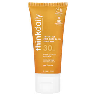 think, Thinkdaily，彩色氧化锌面部抗晒霜，SPF 30，2 液量盎司（59 毫升）