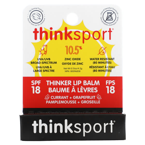 think, Thinksport，思考者潤唇膏，SPF 18，葡萄乾 + 葡萄柚，0.15 盎司（4.2 克）