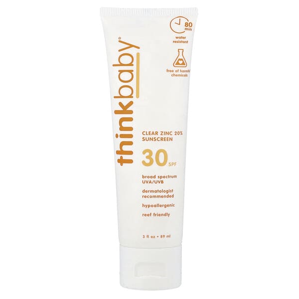 think, Thinkbaby®, 클리어 아연 20% 자외선 차단제, SPF 30, 향료 무함유, 89ml(3fl oz)