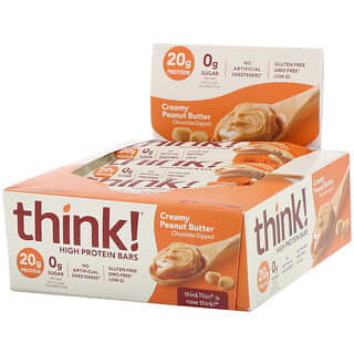 Think !, بار عالي البروتين، زبدة الفول السوداني الكريمية، 10 بار، 21 أونصة (60 جم) لكل بار