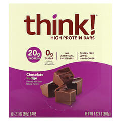 Think !, Батончики з високим вмістом білка, шоколадна помадка, 10 батончиків, 2,1 унції (60 г) кожен