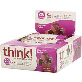 Think !, Barras con alto contenido de proteínas, Fudge de chocolate, 10 barras, 60 g (2,1 oz) cada una