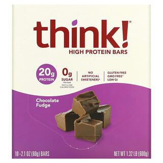 Think !, ألواح عالية البروتين، فودج بالشيكولاتة، 10 ألواح، 2.1 أونصة (60 جم) لكل لوح  