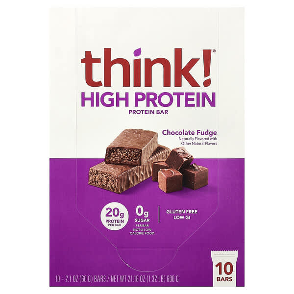 Think !, 하이 프로틴바, 초콜릿 퍼지, 10개입, 각 60g(2.1oz)
