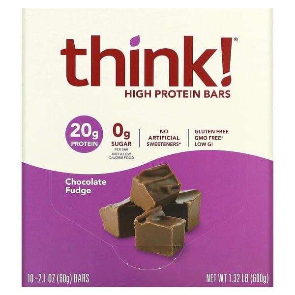 Think !‏, חטיפים עשירי חלבונים, פאדג' שוקולד, 10 חטיפים, 60 גר' (2.1 oz) כל אחד