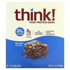 Think !, Barritas altas en proteína, Brownie crocante, 10 barritas, 60 g (2,1 oz) cada una