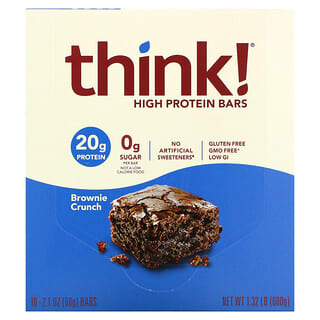 Think !, Barritas altas en proteína, Brownie crocante, 10 barritas, 60 g (2,1 oz) cada una 