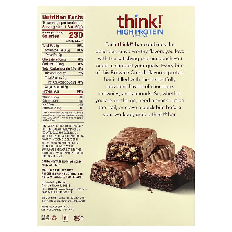 ハイプロテインバー、ブラウニークランチ、10本、各60 g（2.1 oz）