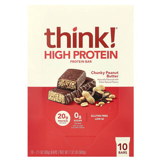 Think !, High Protein Bars, Chunky Peanut Butter, 10 Bars, 2.1 oz (60 g) Each