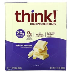 Think !, High Protein Bars, White Chocolate, Proteinriegel, Weiße Schokolade, 10 Riegel, je 60 g (2,1 oz.)
