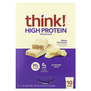 Think !, High Protein Bars, White Chocolate, 10 Bars, 2.1 oz (60 g) Each