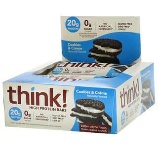 Think !, Barras altas en proteínas, galletas y crema, 2,1 oz (60 g) cada una