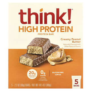 Think !, High Protein Bars, Creamy Peanut Butter, 5 Bars, 2.1 oz (60 g) Each