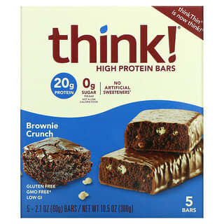 Think !, ألواح عالية البروتين، الكعك البني، 5 قوالب، 2.1 أوقية (60 جم) لكل قالب