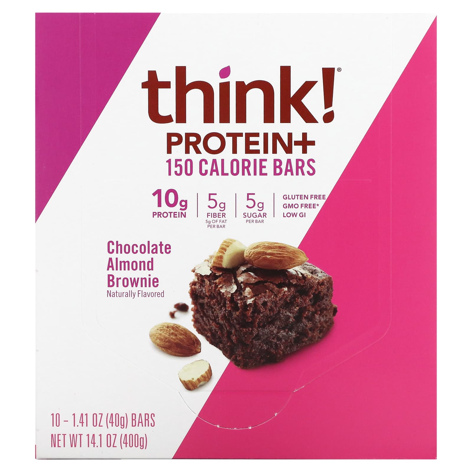 Think !, Protein+ Bars, Chocolate Almond Brownie, 10 Bars, 1.41 oz (40