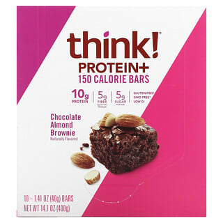 Think !, Barres protéinées et fibreuses, Brownie au chocolat et aux amandes, 10 barres, 40 g chacune