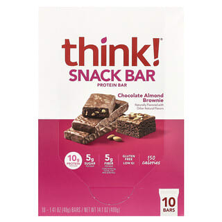 Think !, Snack Protein Bar, Chocolate Almond Brownie, 10 Bars, 1.41 oz (40 g) Each