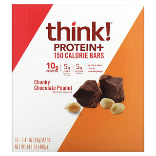 Think !, Barras de proteína y fibra, maní con chocolate crocante, 1,41 oz (40 g) cada una