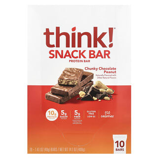 Think !, Barres de protéines et de fibres, cacahuète au chocolat, 10 barres, 40 g (1,41 oz) chacune