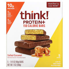 Think !, Barrette di 150 calorie Protein+, caramello salato, 5 barrette, 40 g ciascuna