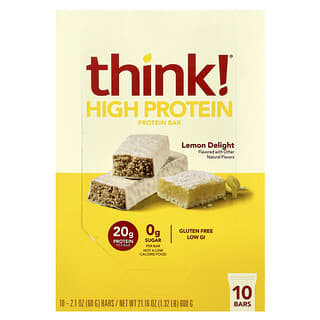 Think !, Barritas altas en proteínas, Delicia de limón, 10 barritas, 60 g (2,1 oz) cada una