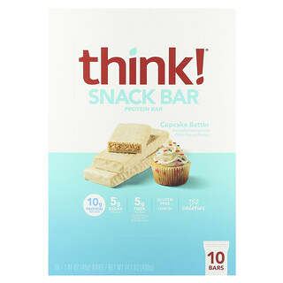 Think !, Barre protéinée pour en-cas, Pâte à cupcakes, 10 barres, 40 g pièce