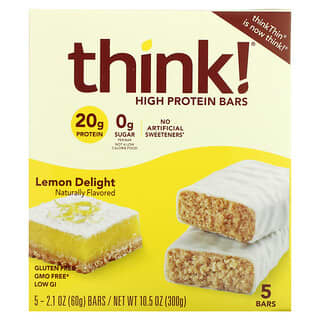 Think !, Barras con alto contenido proteico, delicia de limón, 5 barras, 2,1 oz (60 g) cada una