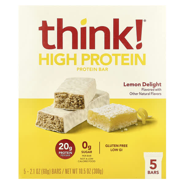 High Protein Bars, Lemon Delight, 5 Bars, 2.1 oz (60 g) Each