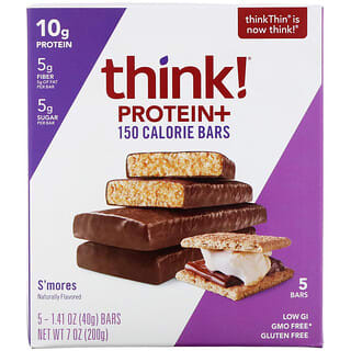Think !, ألواح بروتين+ 150 سعر حراري، بنكهة حلوى الاسمورز، 5 ألواح، 1.41 أونصة (40 جم) لكل لوح