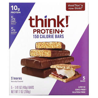 Think !, ألواح بروتين+ 150 سعر حراري، بنكهة حلوى الاسمورز، 5 ألواح، 1.41 أونصة (40 جم) لكل لوح