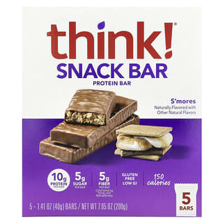 Think !, Snack Bar, S'Mores, 5 Bars, 1.41 oz (40 g) Each