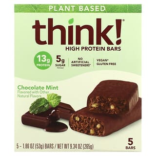 Think !, Proteinreiche Riegel, Schokolade-Minze, 5 Riegel, je 53 g (1,86 oz.)