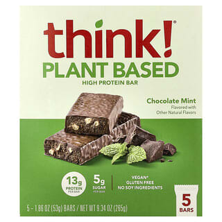 Think !, High Protein Bars, Chocolate Mint, 5 Bars, 1.86 oz (53 g) Each