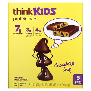 Think !, رقائق شوكولاتة ThinkKids في ألواح غنية بالبروتين، 5 ألواح، 1 أونصة (28 جم) لكل لوح