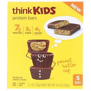 Think !, ThinkKids, Barritas de proteína, Taza de mantequilla de maní, 5 barritas, 28 g (1 oz) cada una