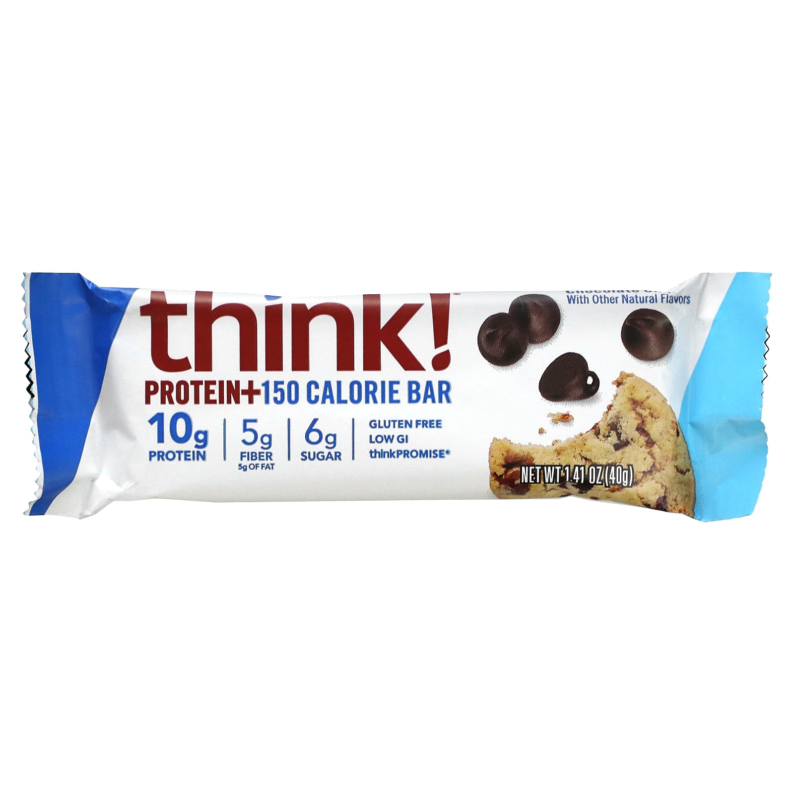 Think !, Protein+ 150 Calorie Bars, Chocolate Chip, 5 Bars, 1.41 oz (40