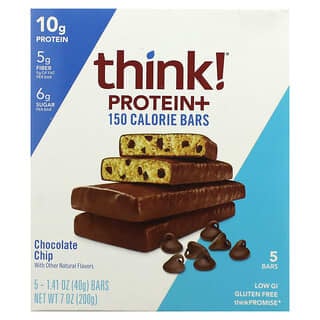 Think !, Proteína + Barritas de 150 calorías, Chispas de chocolate`` 5 barritas, 40 g (1,41 oz) cada una