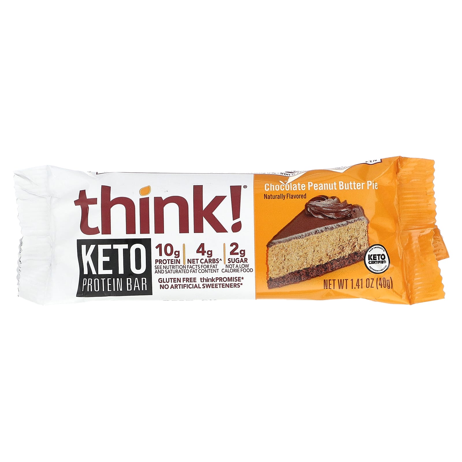 Think !, Keto Protein Bars, Chocolate Peanut Butter Pie, 10 Bars, 1.41