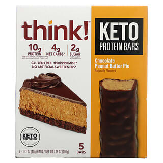 Think !, Keto Protein Bars, Chocolate Peanut Butter Pie, 5 Bars, 1.41 oz (40 g) Each