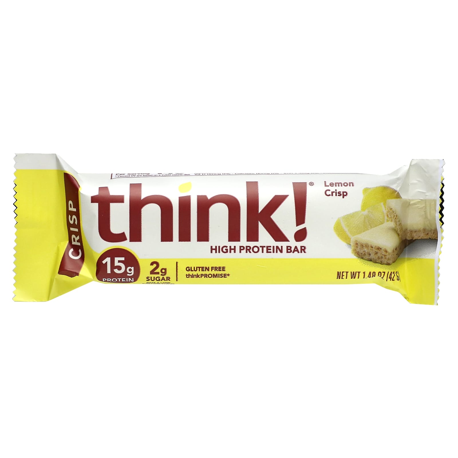 Think !, High Protein Bar, Lemon Crisp, 10 Bars, 1.48 oz (42 g) Each