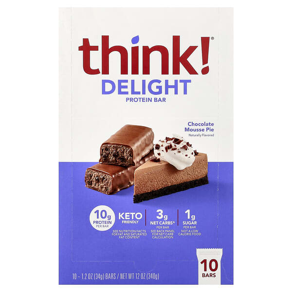 Delight Protein Bar, Chocolate Mousse Pie, 10 Bars, 1.2 oz (34 g) Each
