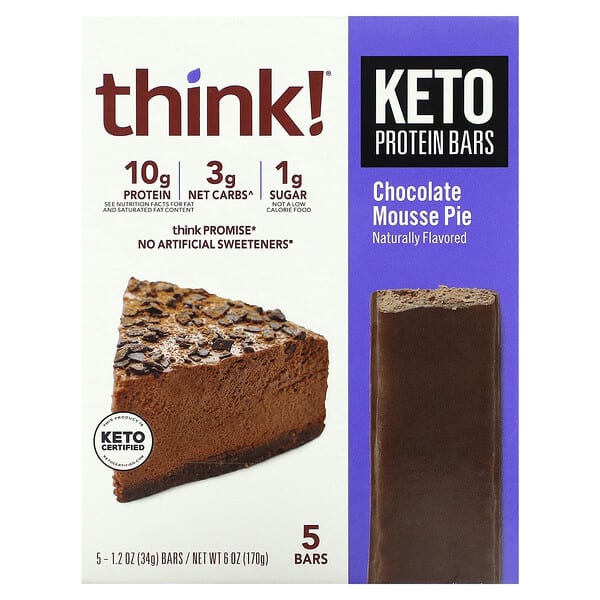 Think !, Keto Protein Bars, Chocolate Mousse Pie, 5 Bars, 1.2 oz (34 g