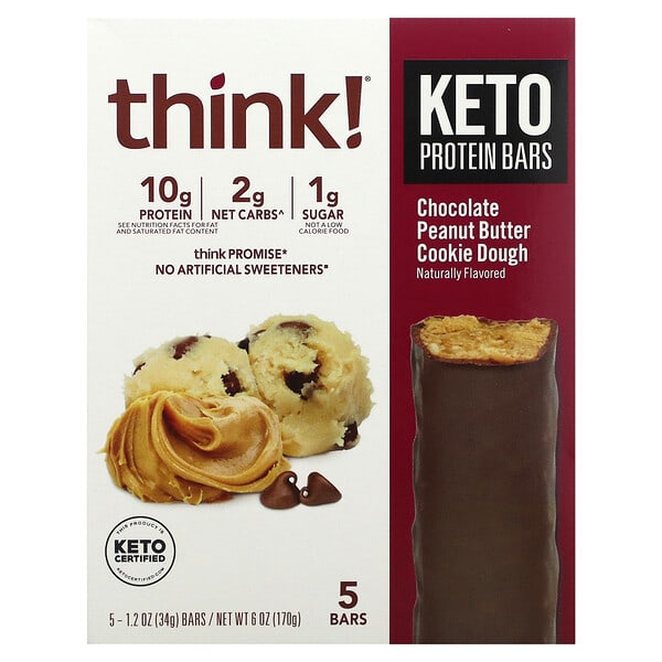 Think Keto Protein Bars Chocolate Peanut Butter Cookie Dough 5 Bars 12 Oz 34 G Each 1952