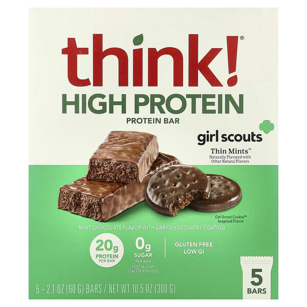 High Protein Bars, Thin Mints™, 5 Bars, 2.1 oz (60 g) Each