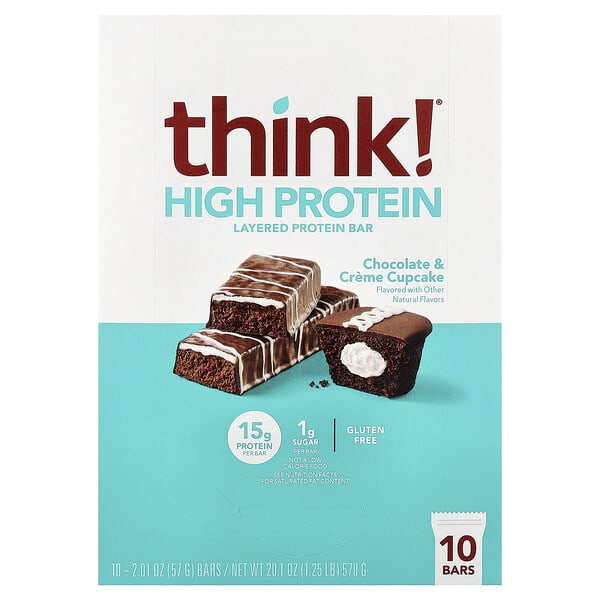 High Protein Bars, Chocolate & Creme Cupcake, 10 Bars, 2.01 oz (57 g) Each