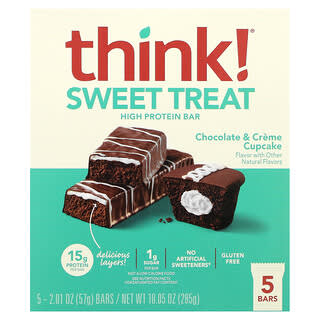 Think !, Sweet Treat, High Protein Bar, Chocolate & Creme Cupcake, 5 Bars, 2.01 oz (57 g)