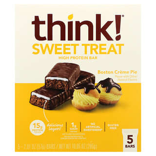 Think !, Sweet Treat, Barrita con alto contenido de proteínas, Boston Creme Pie`` 5 barritas, 57 g (2,01 oz) cada una